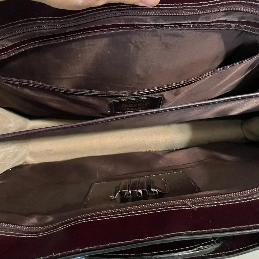Vintage Burgundy Quality Top Grain Leather unisex Briefcase W Shoulder Strap